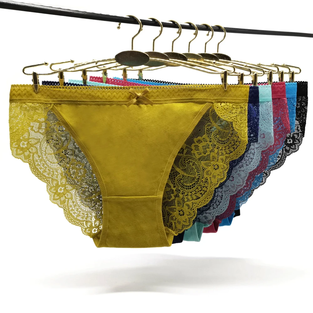 

12 PCS See Through Woman Panties Ladies Sexy Lace Breathable Briefs Lingerie Fashion Patchwork Color Intimates Pantys Underpants