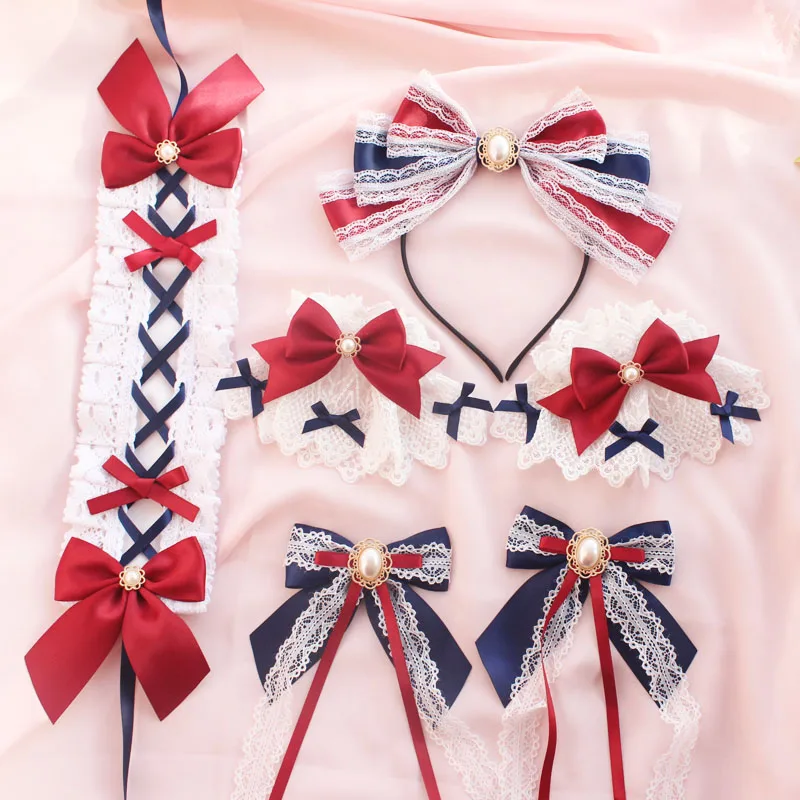 

Princess Snow White Handmade Bow Hairband KC Hair Ribbon Hairpin Necklace Neckband Sleeves Straw Hat Lolita Original Design Cute