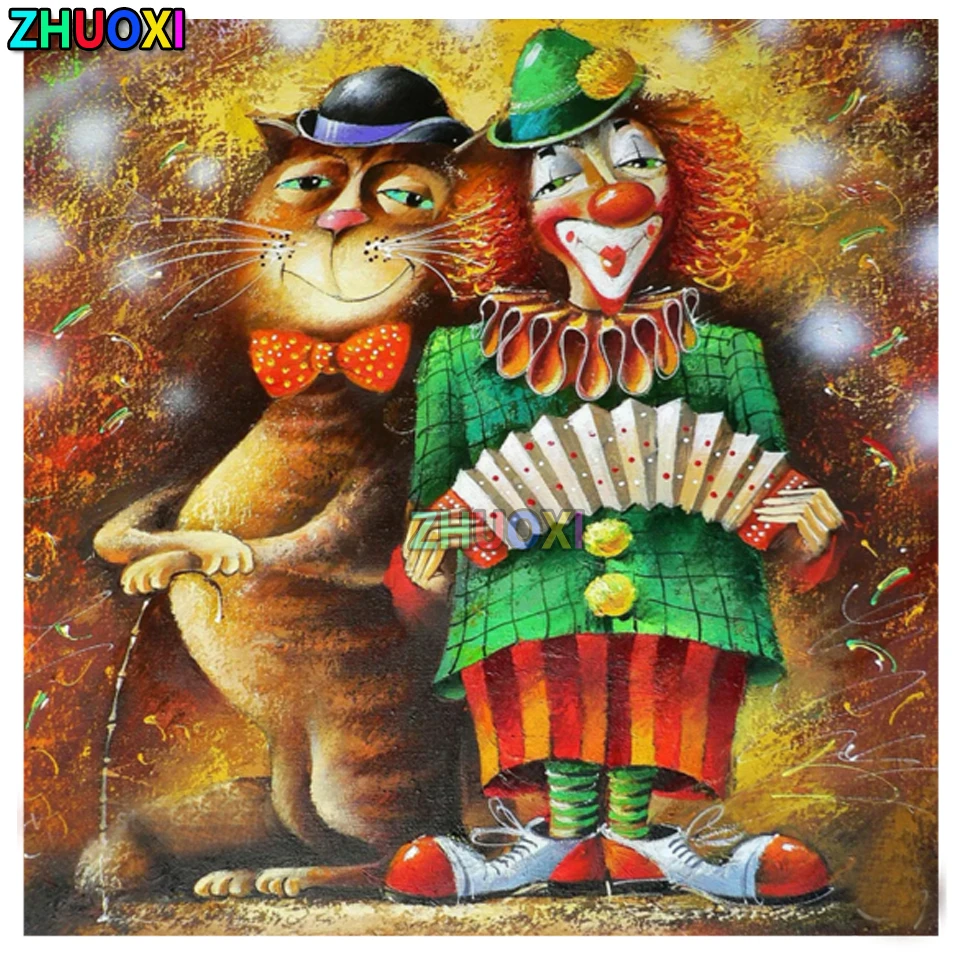

Diy 5D Diamond Painting Cartoon Clown And Cat Full Square Round Drill Embroidery Cross Stitch Kit Mosaic Picture Home Decor Gift