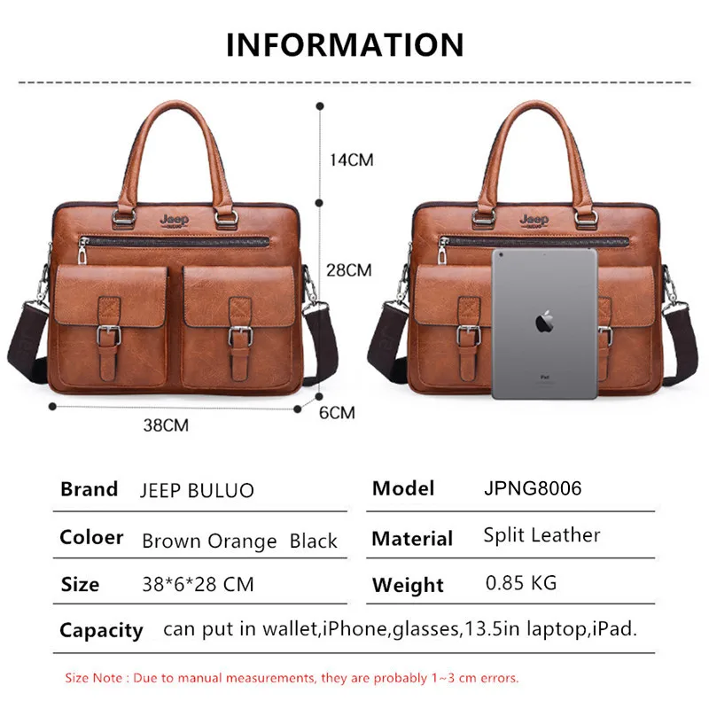 JEEP BULUO Briefcase Bags For Men Business Fashion Office Work Handbags Famous Brand New Design Men's Briefcase 14' Laptop Bag