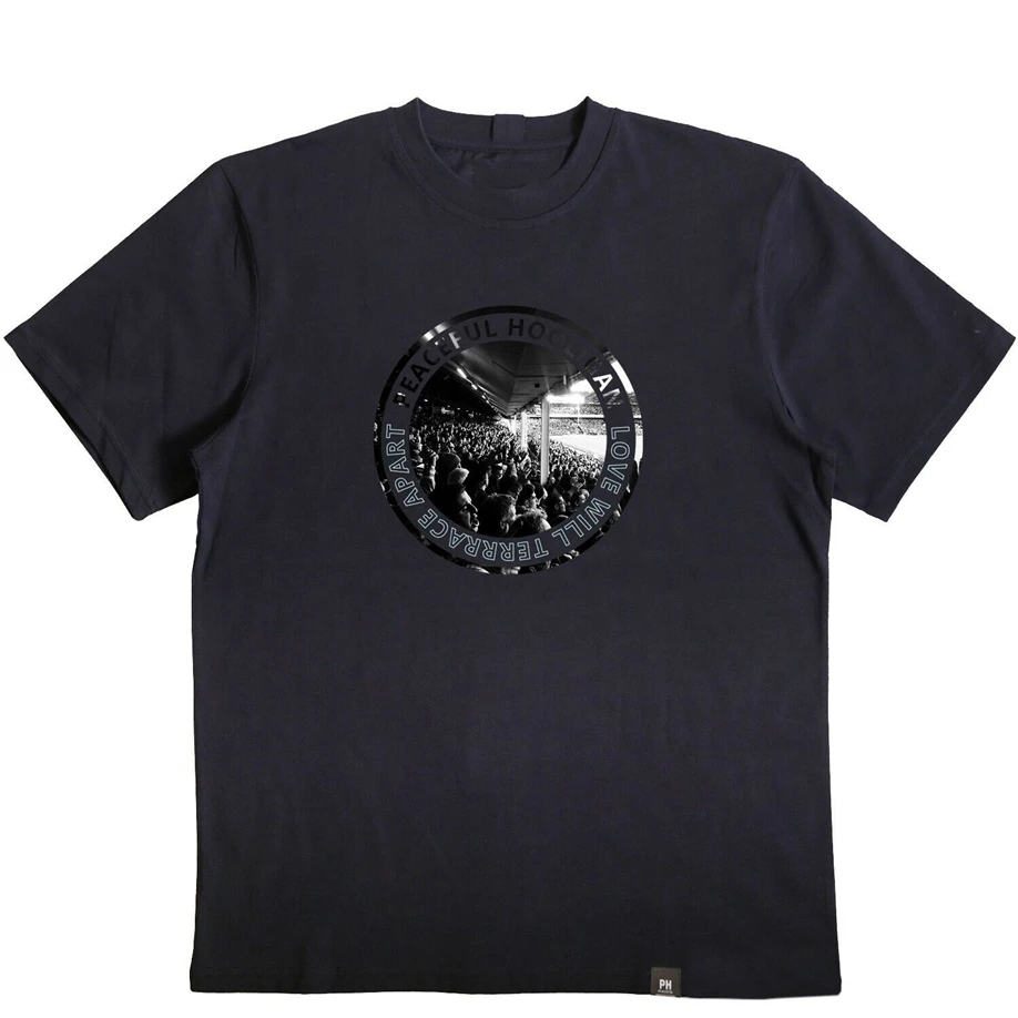 Мирная хулиганская футболка с принтом Love Terra круглый вырез темно синие крутые