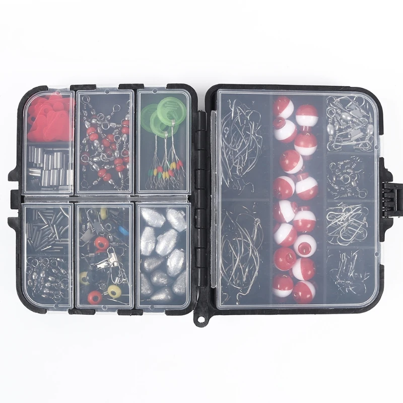 

263 Pcs Fishing Accessories Kit Set with Tackle Box Swivels Snaps Sinker Slides 87HF