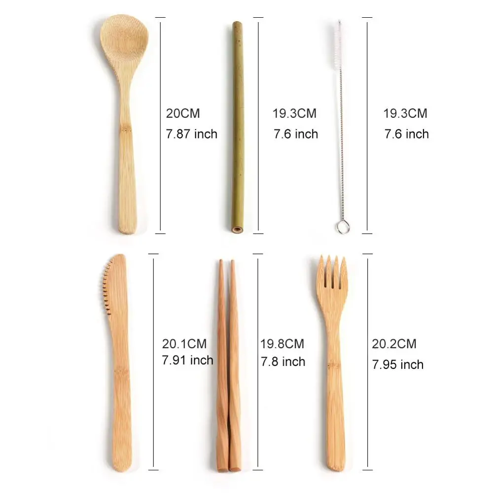 2 набора бамбуковых столовых приборов набор для путешествий биоразлагаемая