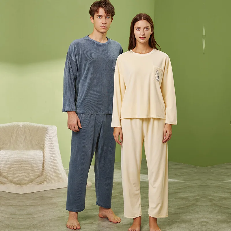 M-5XL Male And Female Couple Fall/Winter Lynx Velvet Base Autumn Clothes Fashion Home Service Pajamas Nightgown  Set