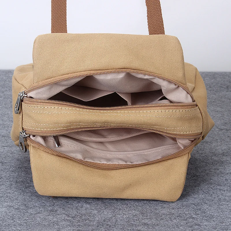 Fashion Women Shoulder Bag Canvas Shopping Bags Multifunction Portable Female Handbag Large Capacity Messenger Bag Durable Solid