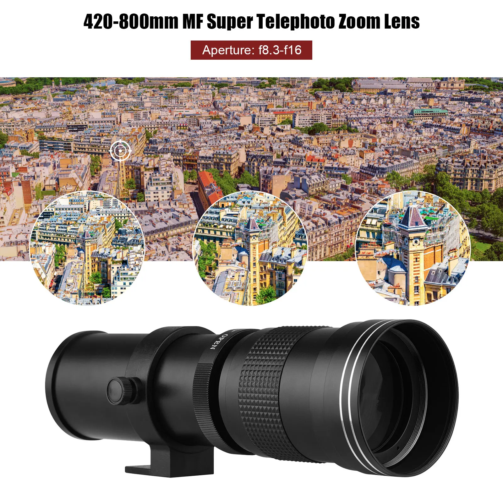 Камера MF Super Telephoto Zoom Lens F/8 3-16 420-800 мм T Mount + UV/CPL/FLD Filters Набор для Canon EF-mount EOS Rebel T7 T7i T6