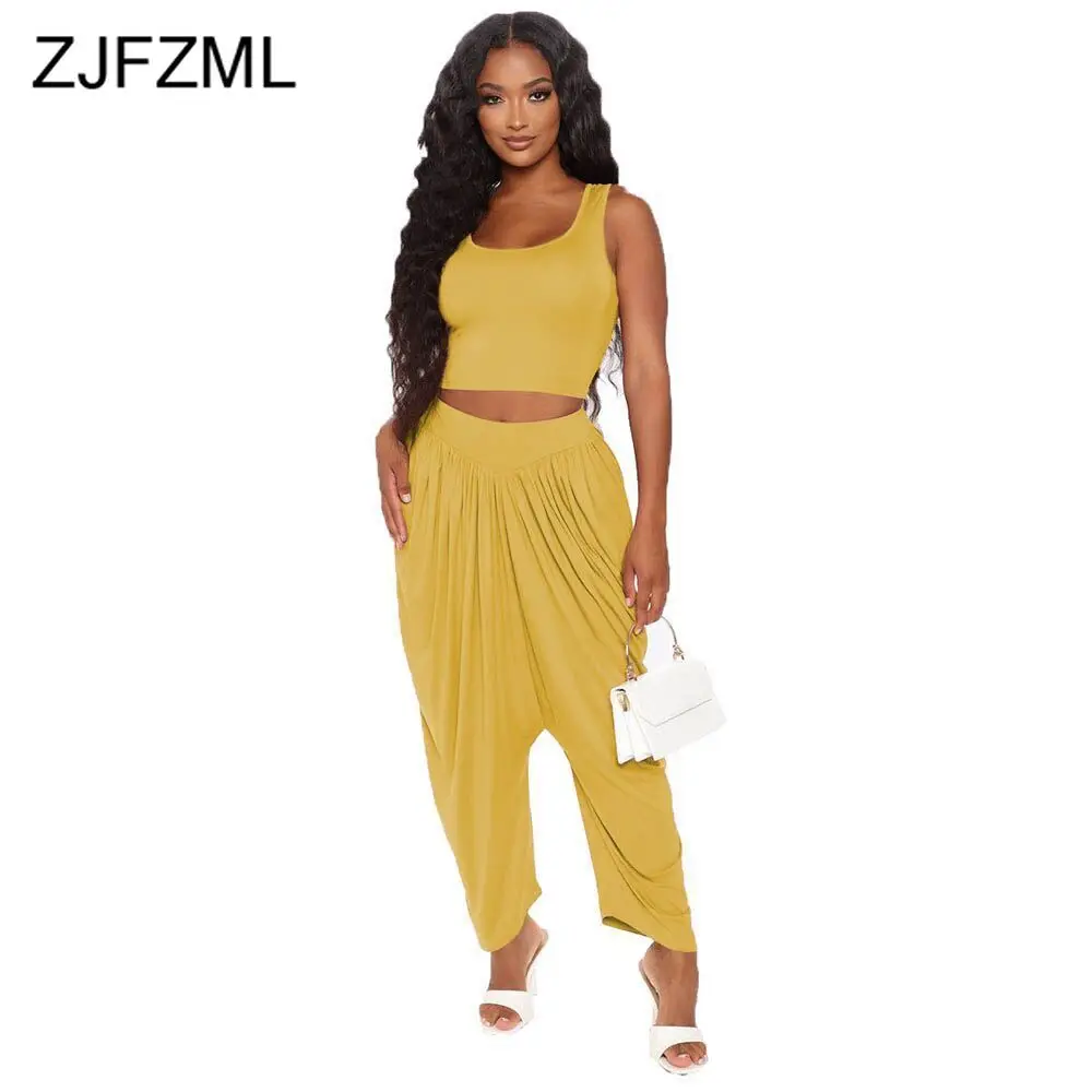

Solid Color Plus Size Two Piece Set Tracksuit Women Tank Crop Top and Ruched Baggy Loose Long Pant Lounge Wear Sweatsuit Outfits