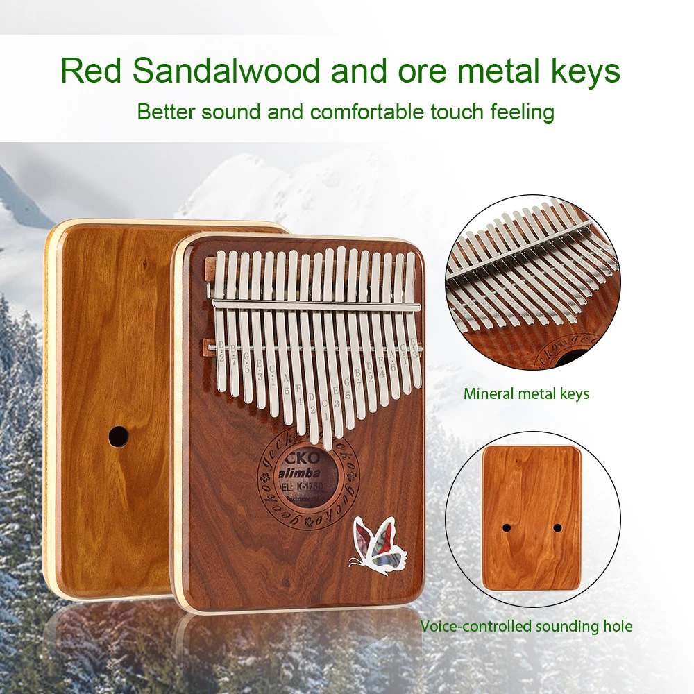 Gecko Kalimba Thumb Piano 17 Keys Solid Red Sandalwood Body Musical Instrument With EVA Box Pickup Learning Book Tune Hammer enlarge