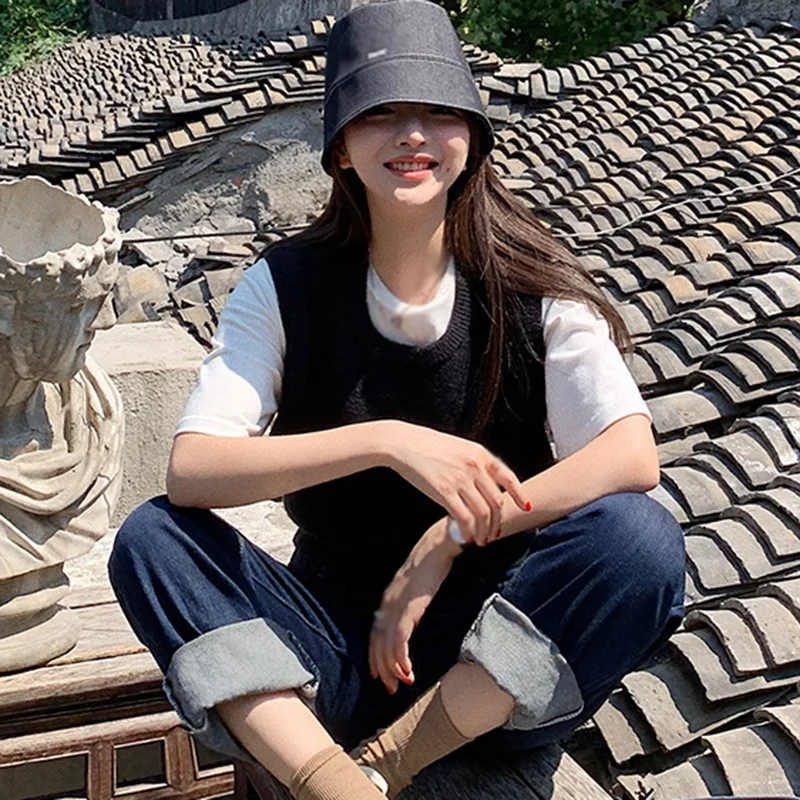 

Campus Style Girls Short Knit Sweater Vest Women's Versatile Fashion Knitted Vest Waistcoat 2020 Women Clothes