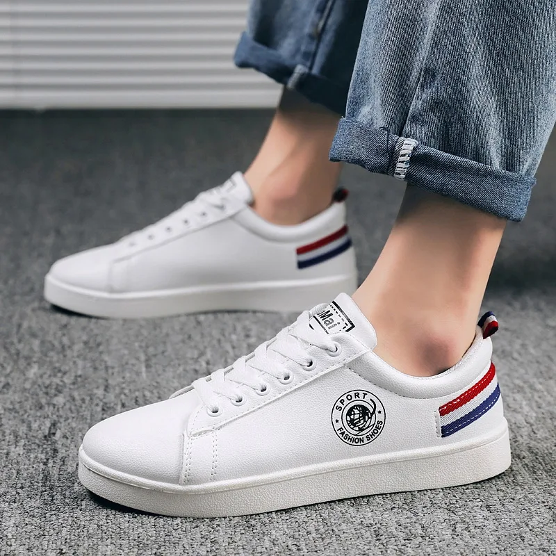 

2020 Men Shoes Autumn Winte Casual Leather Flat Shoes Lace-up Low Top White Male Sneakers tenis masculino adulto Shoes