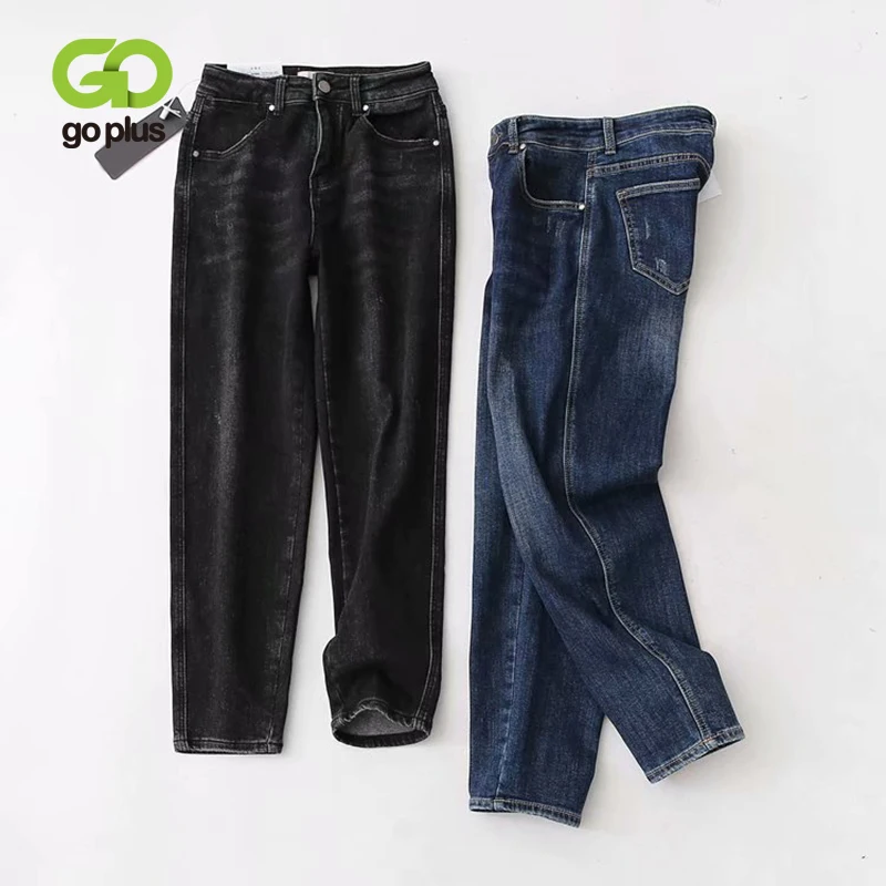 GOPLUS джинсы с высокой талией бархатные женские прямые брюки размера плюс черные