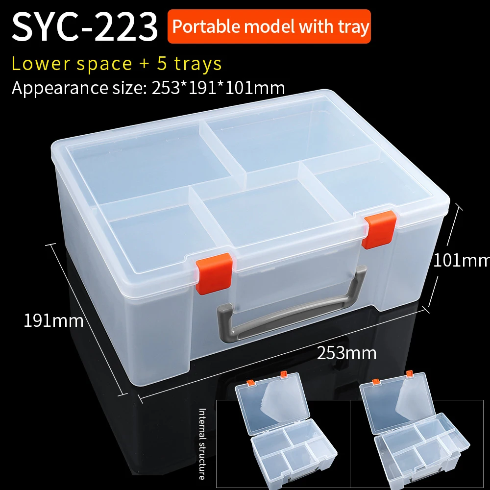 

Ящик для инструментов LUXIANZI, прозрачный, пластиковый, с ручкой, регулируемый, для ремонта инструментов, винтов, пылезащитный, органайзер, чехол