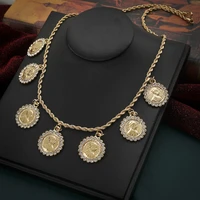 new napoleon figure coin necklace for women arabic luxury gold plated crystal necklace long chain mulism wedding jewelry