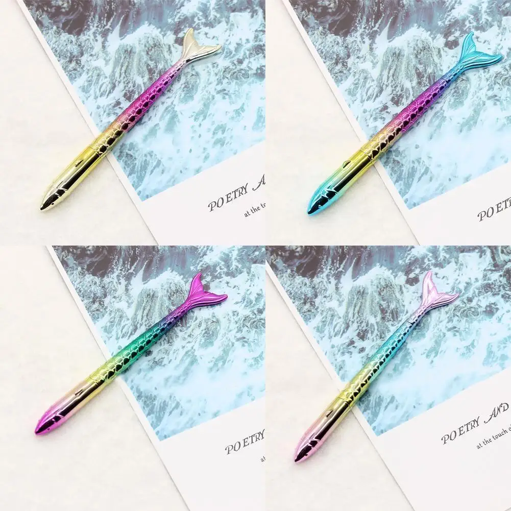 

Creative Stationery Cartoon Mermaid Modeling Ballpoint School Plating Pen Gradient Colorful Pen Color Tail Fish Supplies O6R4