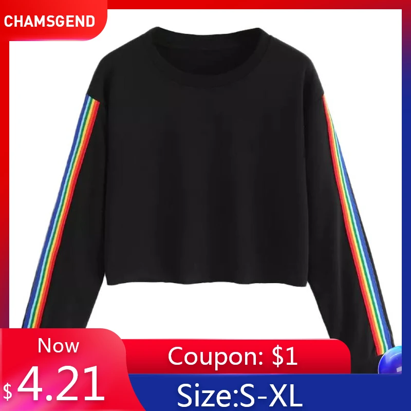 Женские толстовки женские Радужное лоскутное с длинным рукавом О образный вырез