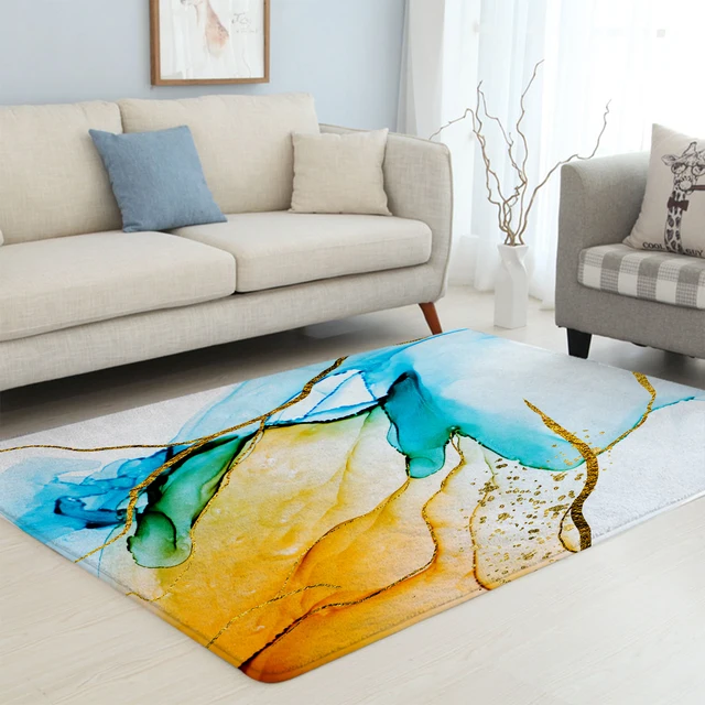 BlessLiving Marble Large Carpet for Living Room White Blue Golden Soft Floor Mat Luxury Area Rug Beautiful Modern Alfombra 1pc 2