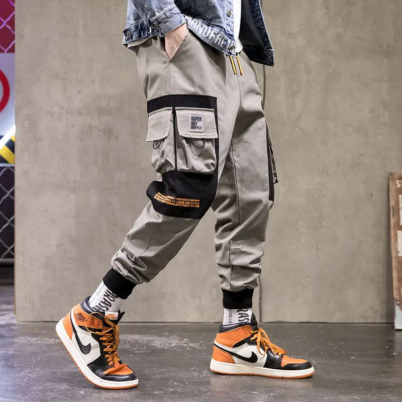 2019 INS Europe Buckle Ribbons Pockets Joggers Cargo Harem Pants Streetwear Men Autumn Hip Hop Casual Sweatpants Male | Мужская одежда