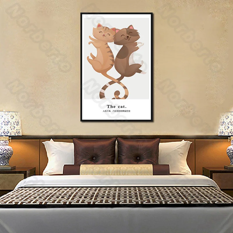 

Cartoon Pictures Canvas Painting Wall Poster a Couple Cats with Happiness for Living Room Bedroom Home Restaurant Wall Decoratio