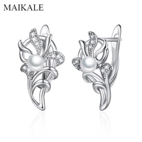maikale fashion design flower stud earrings with pearl cz geometric gold cubic zirconia earrings for women jewelry gifts