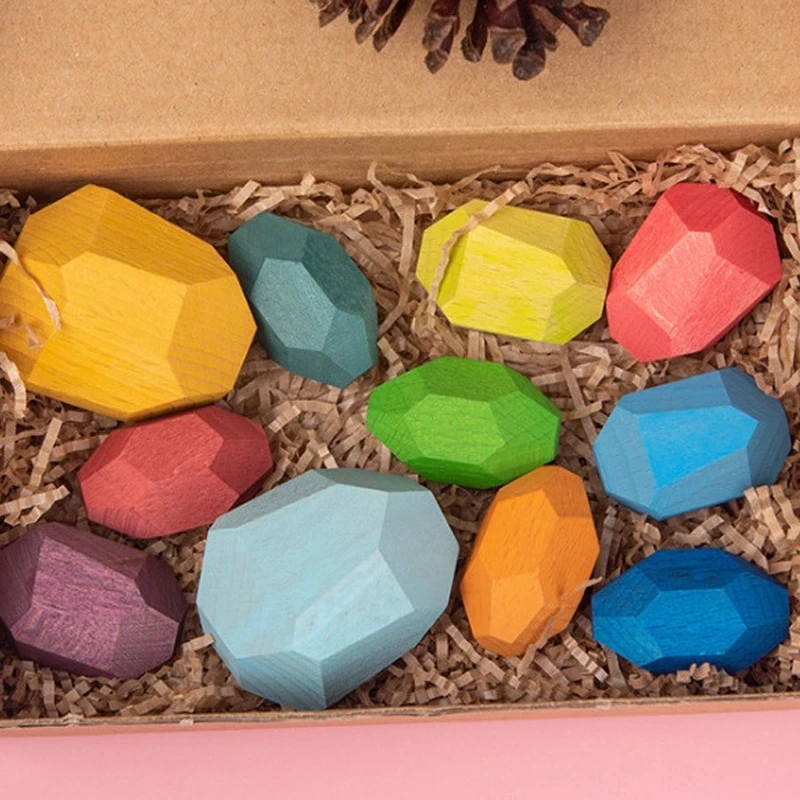 

New Montessori Wooden Stones Toy Creative Nordic Style Stacking Rainbow Game Jenga Set Balancing Building Blocks Wood Toy Gifts