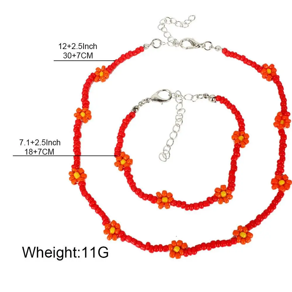 Набор из ожерелья и браслета Wgoud с ромашками Модный богемный этнический цветной