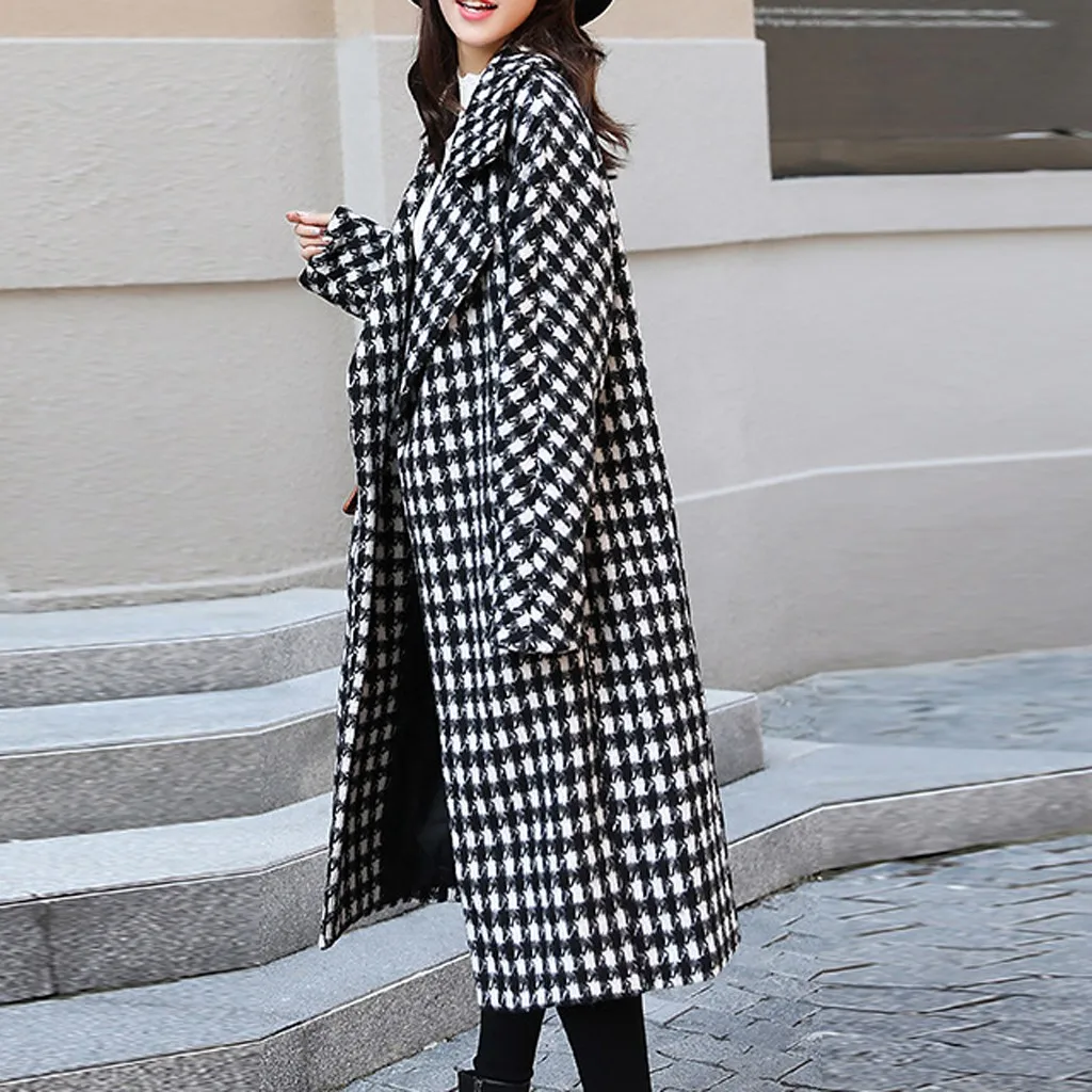 Зимняя женская одежда Женская винтажная офисная клетчатая шерстяная с длинными