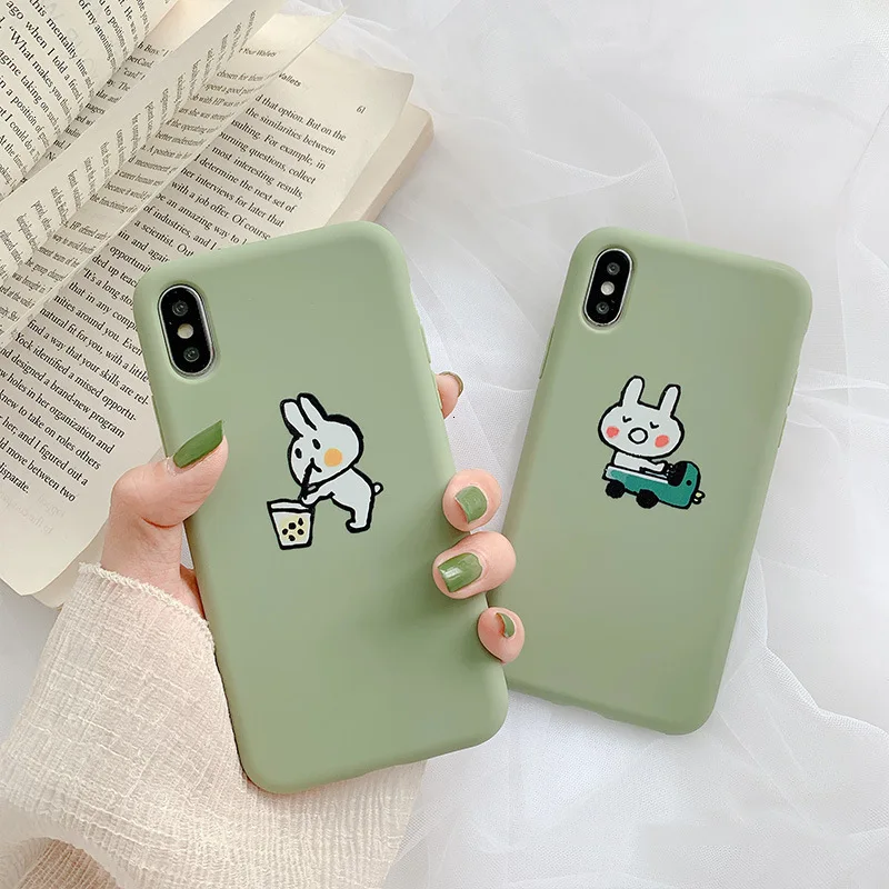 Cute fresh rabbit milk tea phone case for iPhone11 X XS XR XSMax 8 7 6 6S PluS soft shell silicone drop protection cover |