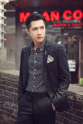 Мужской повседневный костюм в клетку британский Свадебный жениха из шерстяной