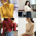 Женские пуловеры с высоким воротником, сезон осень-зима 2021, свитер, супертеплый короткий облегающий плотный джемпер с длинным рукавом, топ, Базовая рубашка