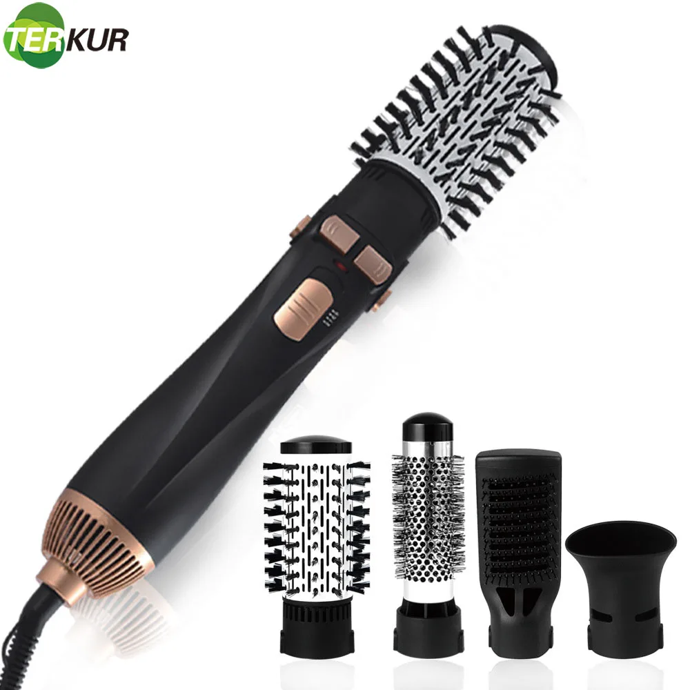 Escova de ar Quente Cabeça Substituível Secador Cabelo Elétrico Escova um Passo Ventilador Pente Alisador Curler 4