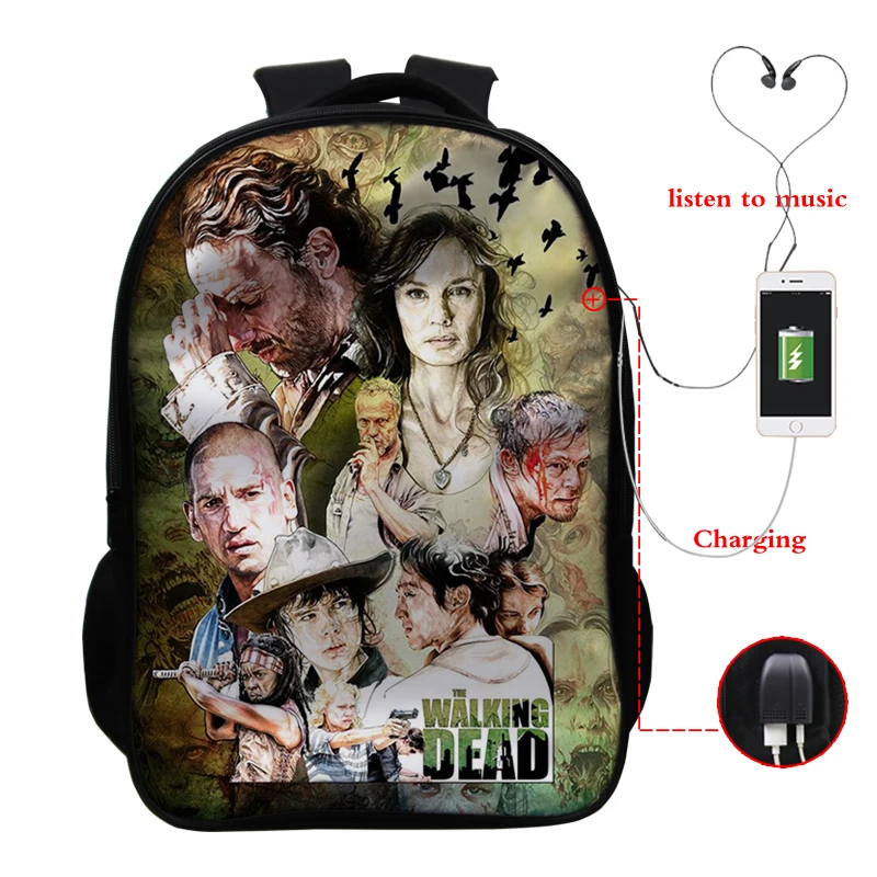 Backpack 12 16 дюймов рюкзак Ходячие мертвецы Школьные сумки Дети пользовательский дизайн рюкзак обратно в школу комплект usb зарядка туристический рюкзак сумка - Цвет: Backpack 12