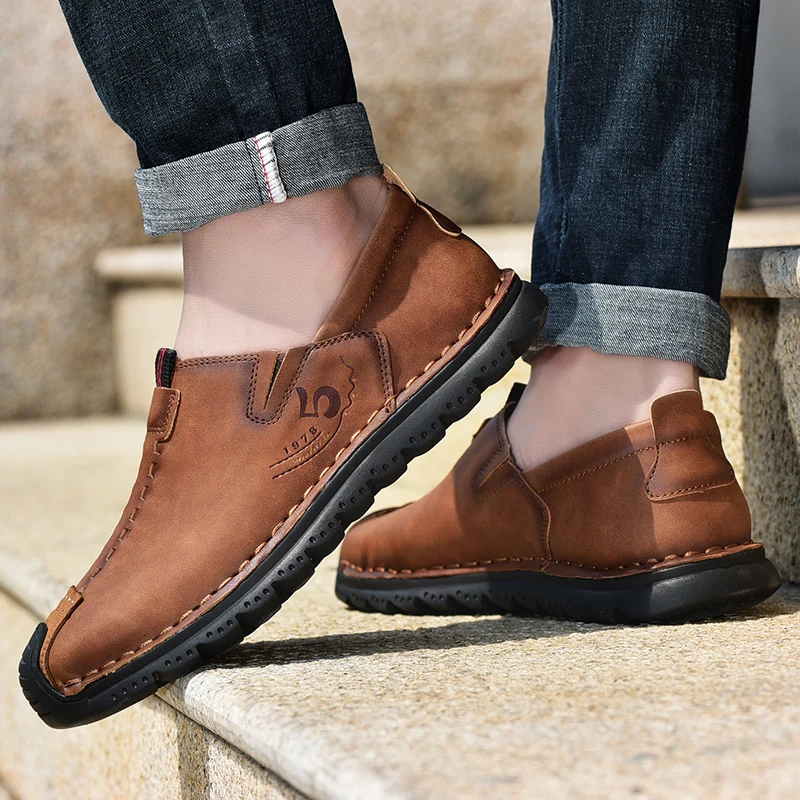 

New Men Shoes Loafers Slip-ons Loafer Casual Outdoor Shoes Male Comfortable Soft Genuine Leather Handmade Leisure Fashion Flats