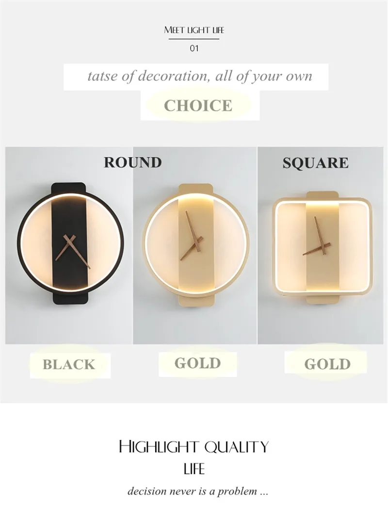 decor nordic bedside wall lamps round simple wall sconce loft clock indoor fixture 18w home decoration accessories for bedroom free global shipping