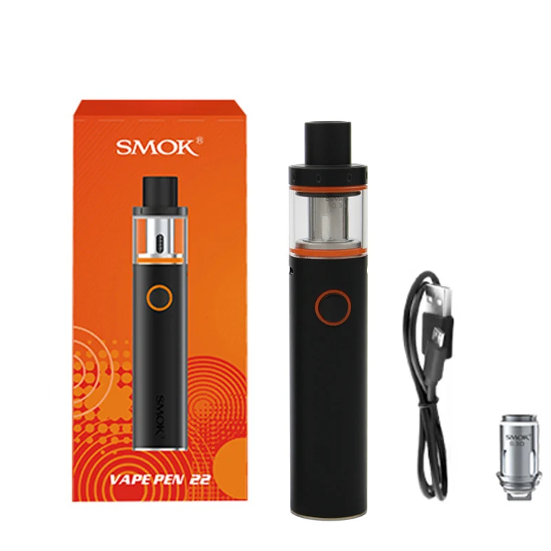 Smok Vape Pen 22 комплект со встроенным аккумулятором 1650 мАч Vape Pen 22 резервуар Ом двухъядерный светодиодный электронная сигарета испаритель - Цвет: Черный