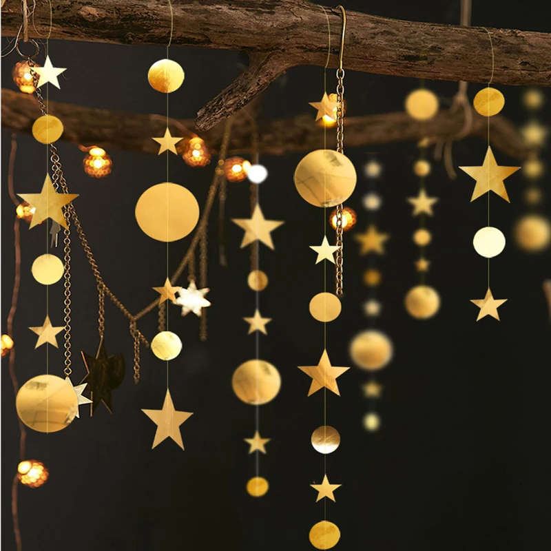 4 м мерцающий круглый звезда бумажные гирлянды золото/серебро креативный DIY кулон