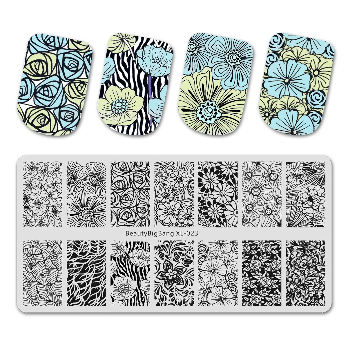 Прямоугольная форма для ногтей из нержавеющей стали с цветочным