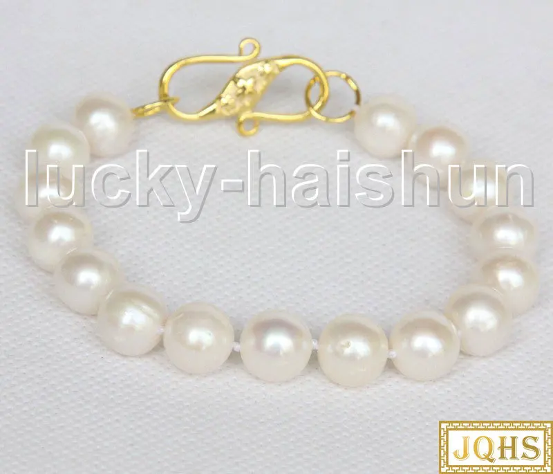 

JQHS, 8 дюймов, 11 мм, круглый белый пресноводный жемчуг, украшенный бусинами, нитка браслет с узелками j11569