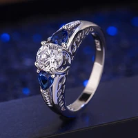 heart shaped korean version with diamonds aquamarine hao stone ring fashion ladies ring blue crystal ring fashion jewelry
