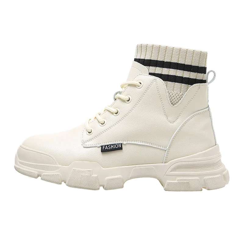 Модные белые ботинки Женские ботильоны на толстой платформе в байкерском стиле