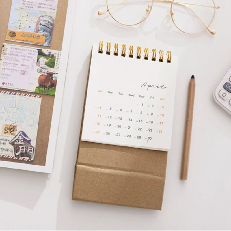 

2021 Simple Solid Color Mini Calendar Creative Portable Desktop Calendars Notebook Daily Schedule Planner