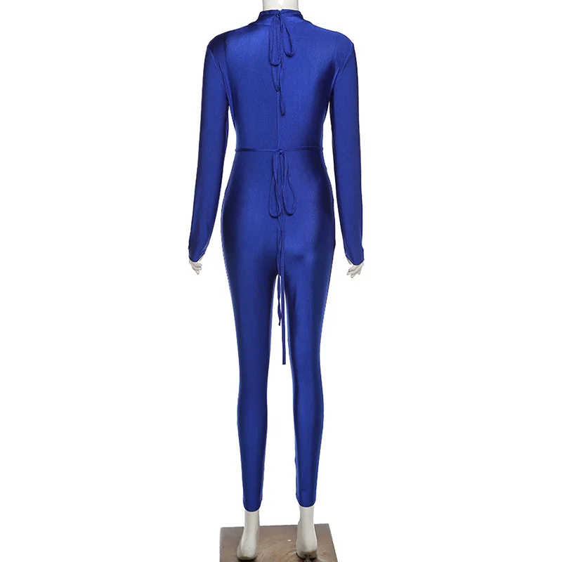 

Beyprern New Chic Hollow Out Bodycon Jumpsuit Set Sporty Long Sleeve Skinny Rompers Clubwear Jumpsuit Womens Fitness Overalls