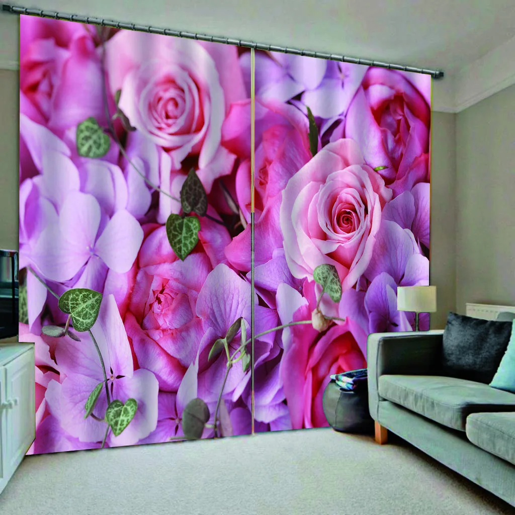 Розовая Занавеска с розой занавеска для свадьбы 3D затемненная гостиной