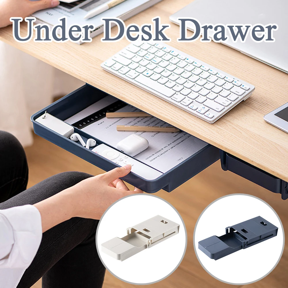 

Home Self-Adhesive Under Desk Drawer Hidden Desktop Sticky Drawer Organizer Makeup Organizer School Stationery Storage Box