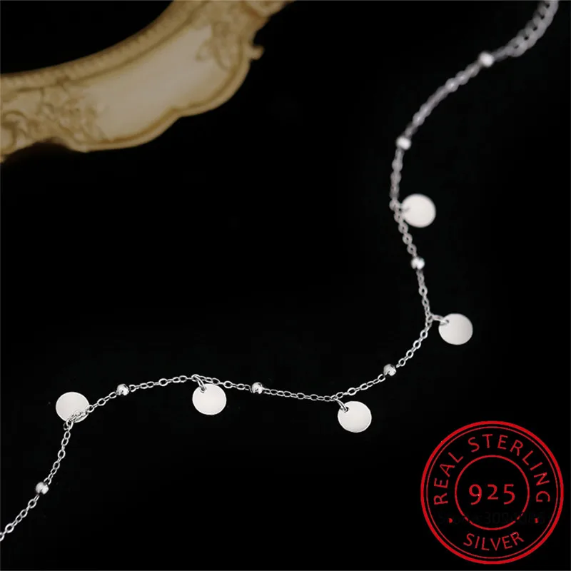 

Genuine 925 Sterling Silver Double Layer Beads Chain Elliptical Slices Anklets For Women S925 Birthday Present DA1533