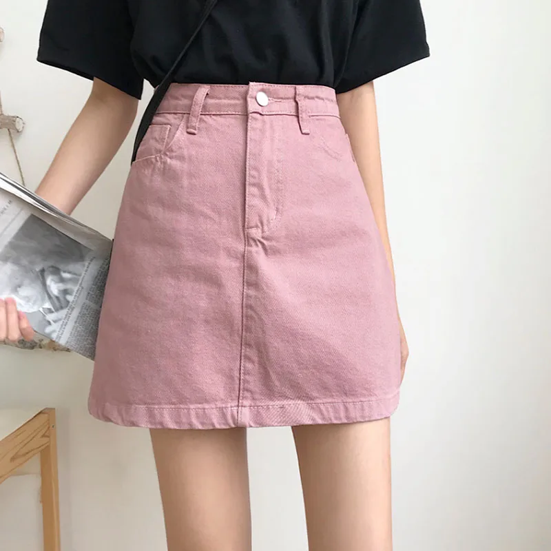 

2020 Autumn New Korean Black Denim Women Skirts High Waist A-line Skirts Knitting Cotton Soft Wool Casual Bag Hip Female Skirts