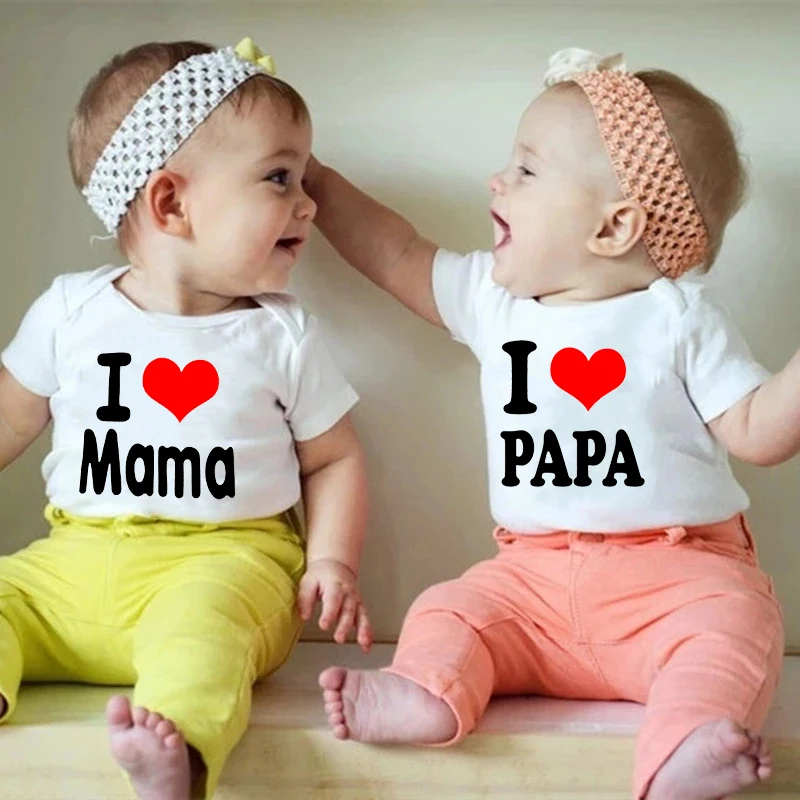 

I Love Mama and I Love Papa Newborn Bodysuits Twins Onesies Soft Cotton Toddler Infant Outfits Body Baby Clothing Summer Wear
