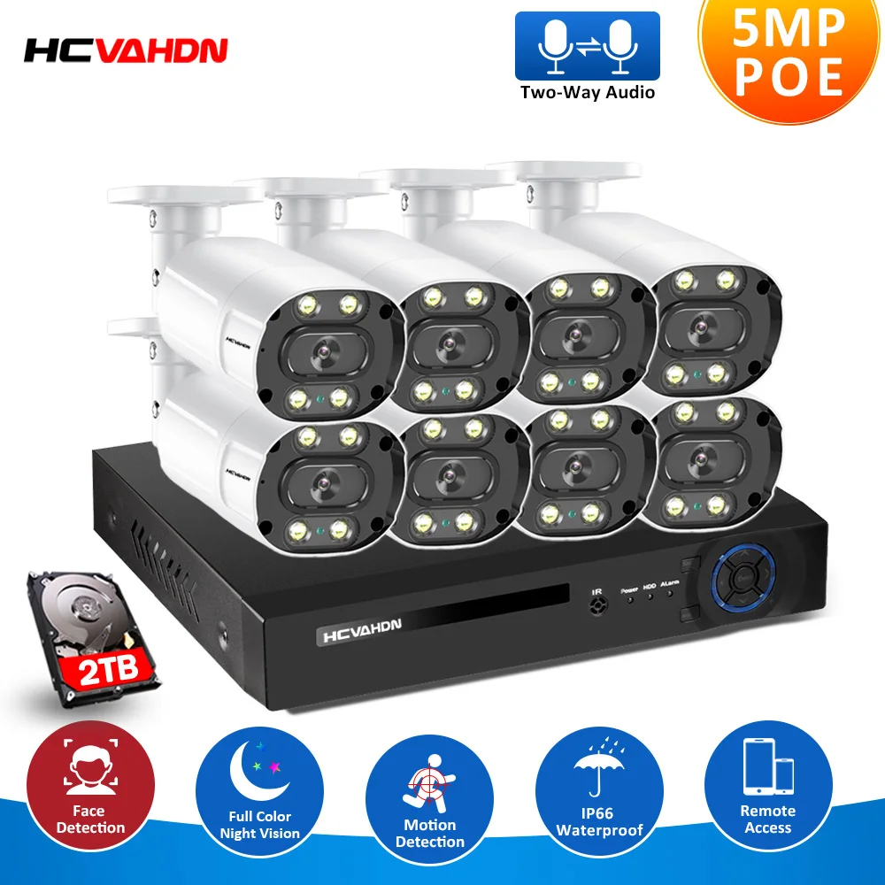 

5MP Face Detection POE IP Camera Security System Kits 4CH SONY 335 Audio Waterproof CCTV Video Surveillance AI Onvif NVR