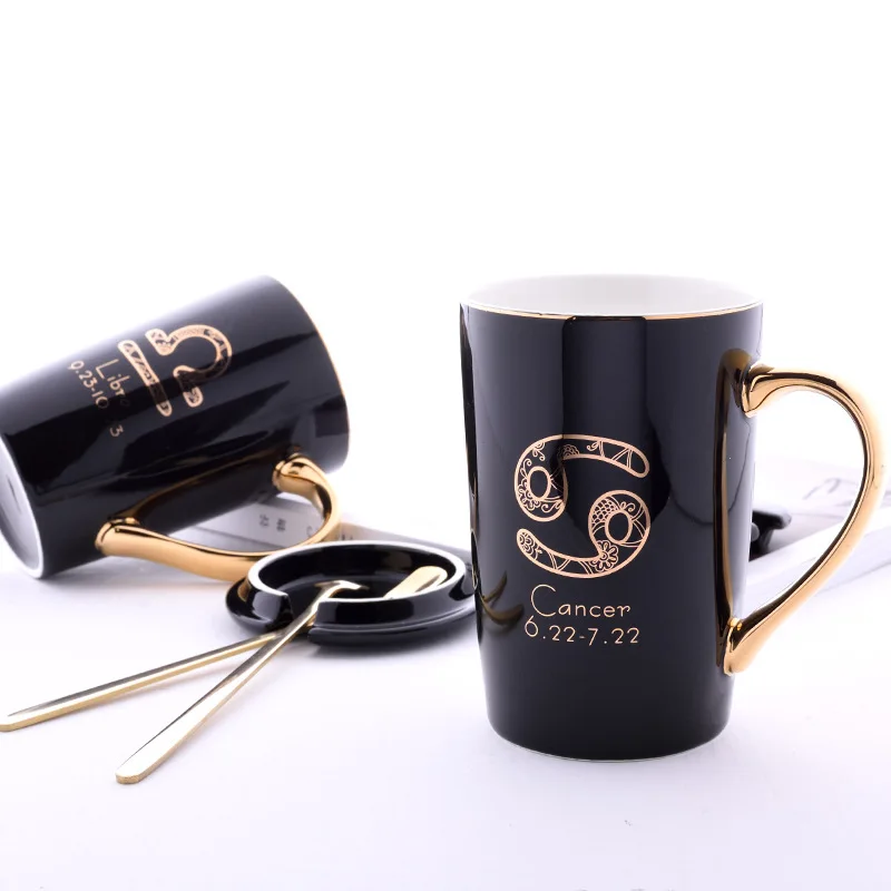 Twelve constellation ceramic mug office personalized coffee cup with lid spoon gift box set couple cups good | Дом и сад