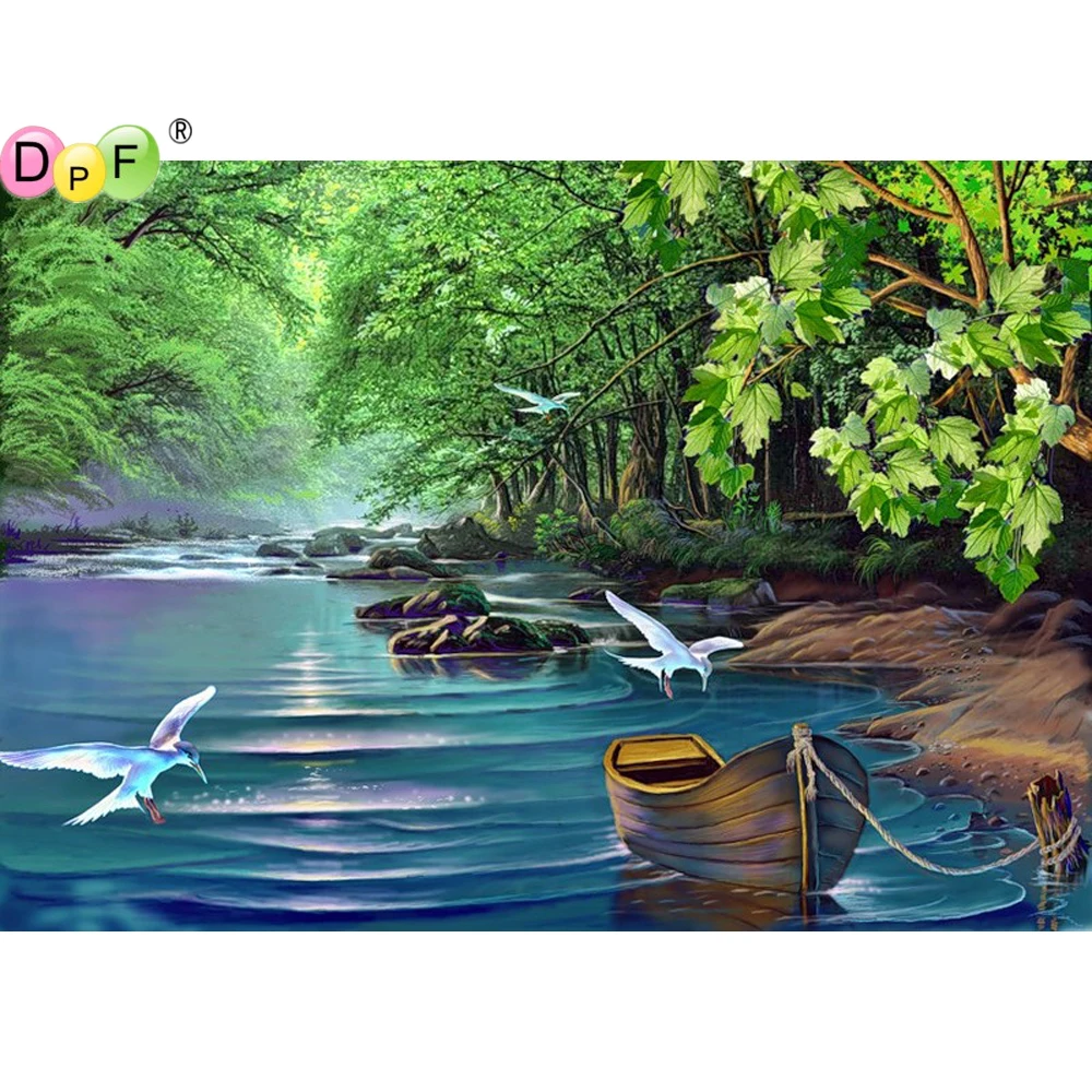 

DPF 5D круглая алмазная живопись с изображением завода и лодки, мозаика «сделай сам», магический куб, вышивка крестиком, искусство, рукоделие, ...