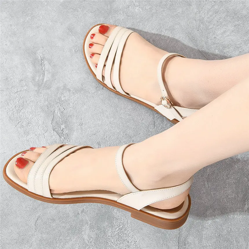 

New Women Genuine Leather Low Heel Gladiator Roman Sandals Female Back Strap Open Toe Summer Platform Oxfords Shoes Casual Shoes
